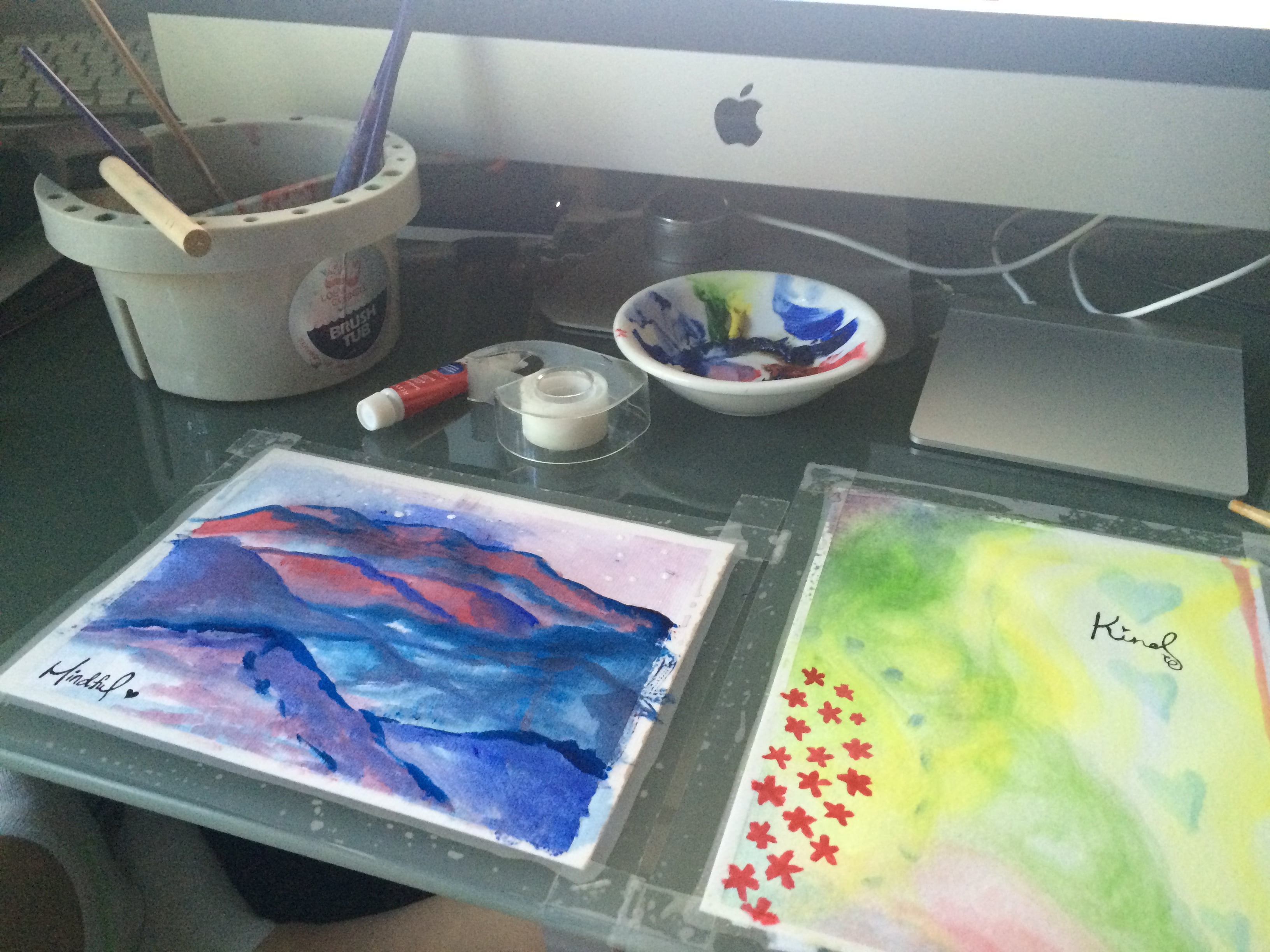 Watercolors on a desk