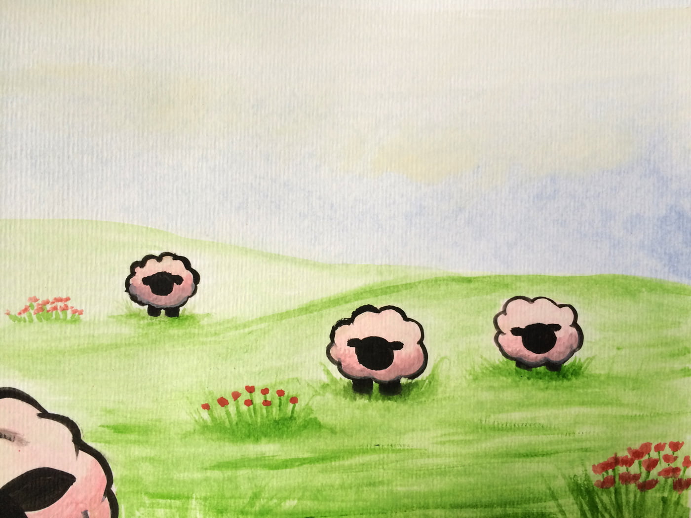 Watercolor painting of sheep